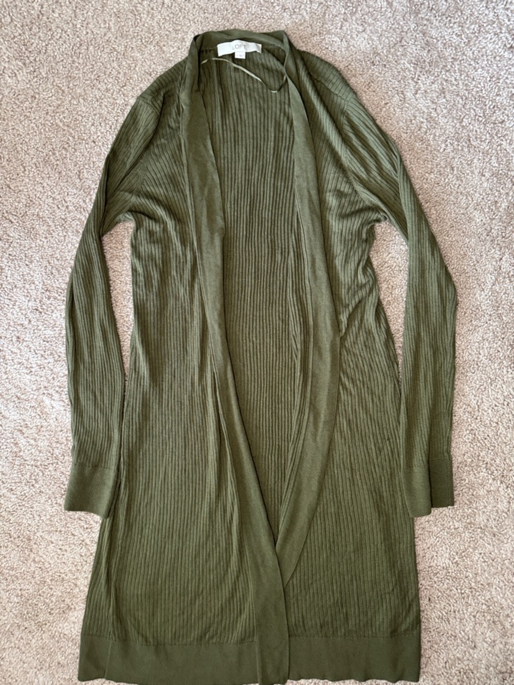 LOFT Olive Ribbed Open Cardigan